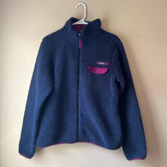 Columbia Mountain Side Heavyweight Fleece Jacket Cozy Teddy Navy Blue Large - Picture 2 of 12